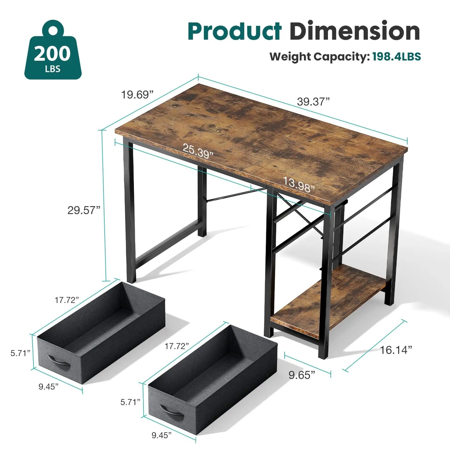 JHK Computer Desk With Drawers For Study Office Wood Table