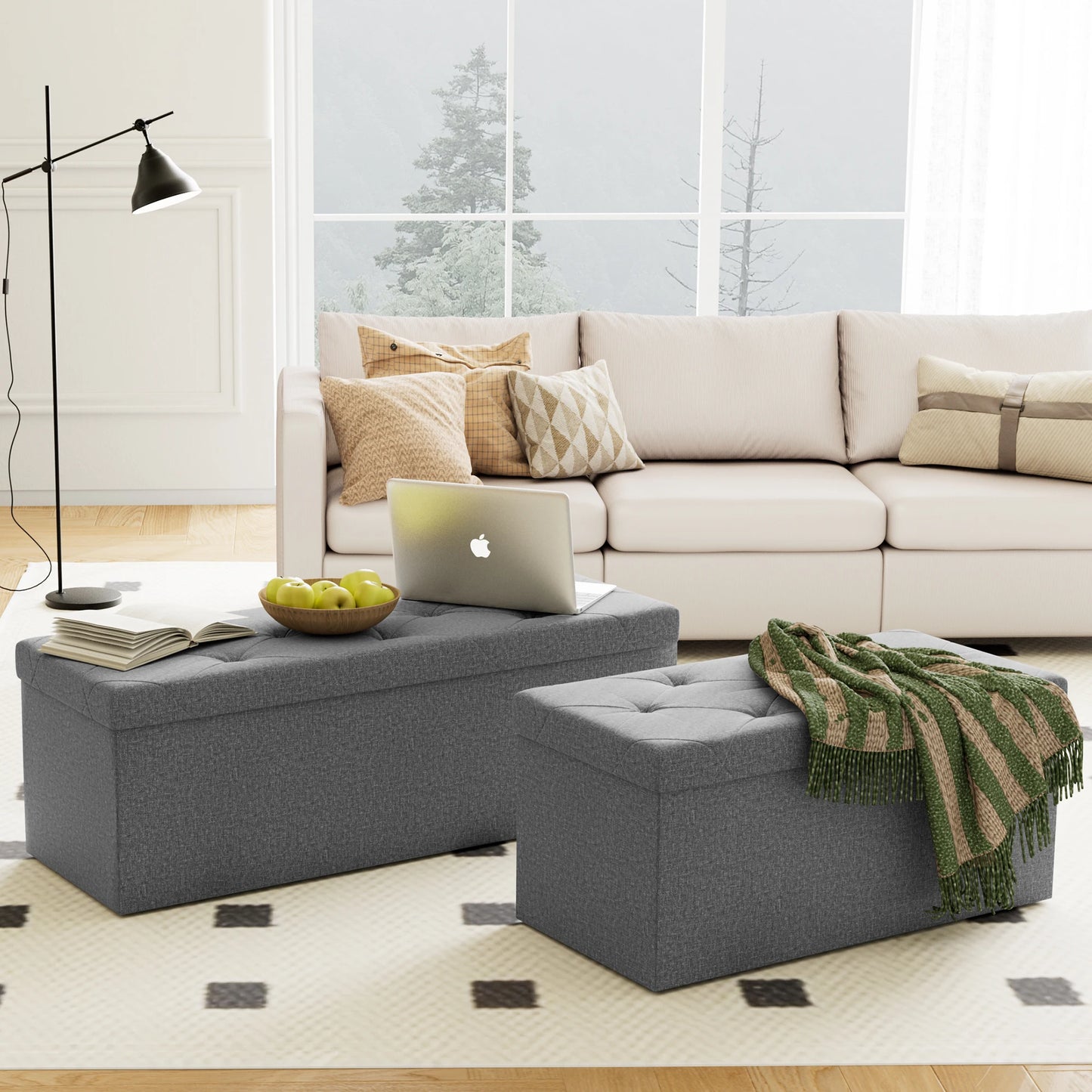 JHK Folding Storage Ottoman Bench With Hidden Storage And Toy Box