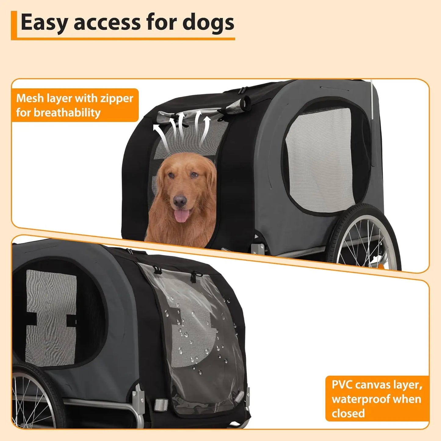HiMISS Steel Dog Trailer With Universal Coupler Folding Water Resistant Carrier