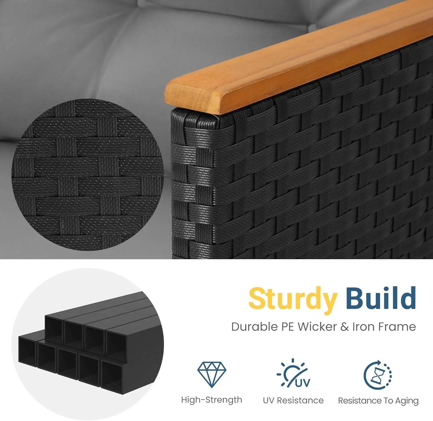 All Weather PE Rattan Outdoor Sectional Sofa Set With Storage Table For Balcony
