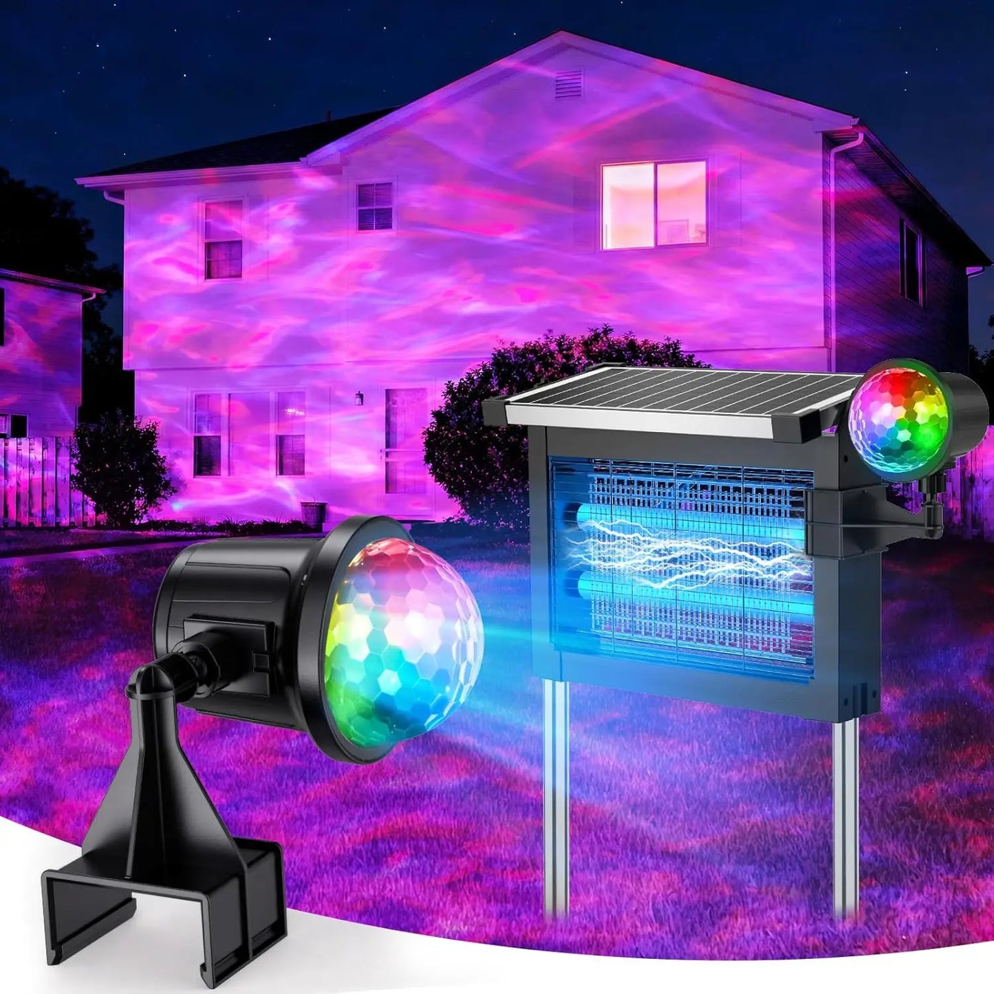 Solar Bug Zapper 4500V 2in1 Rechargeable IP66 Waterproof Projection Light