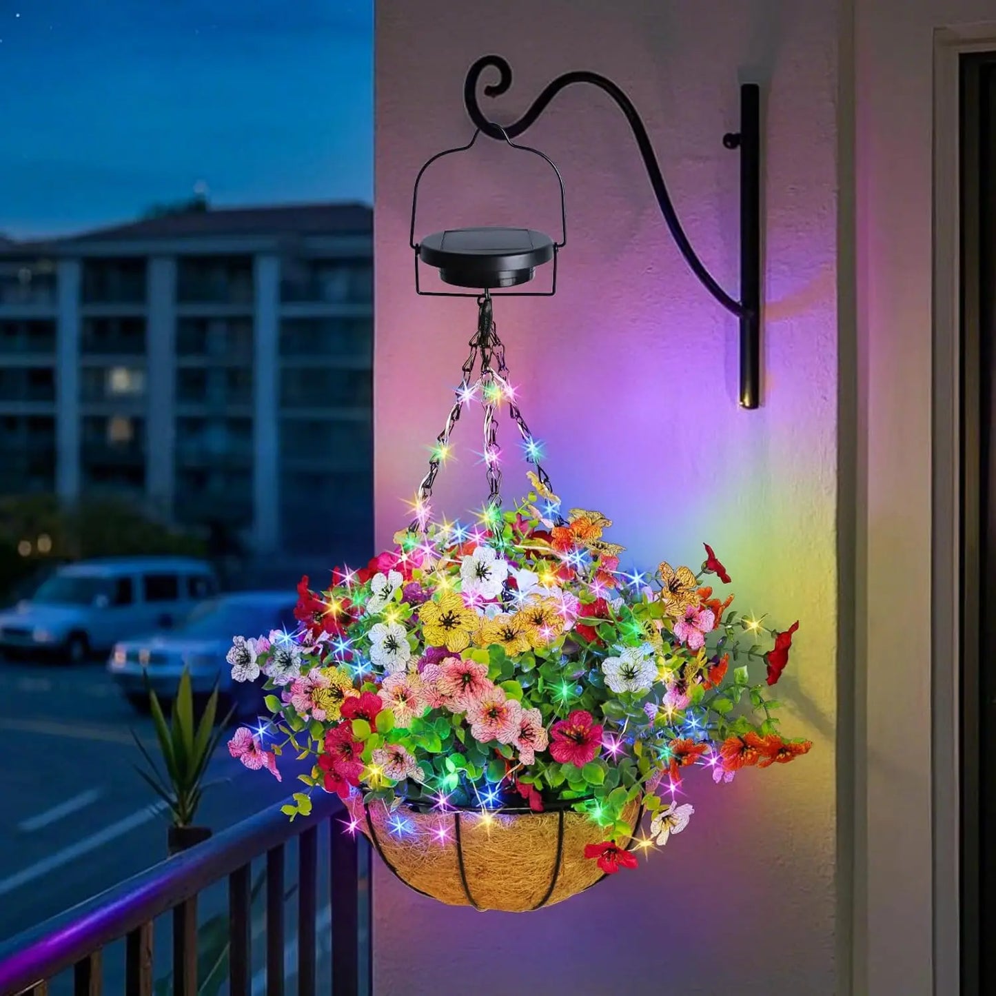 Solar-Powered Hanging Flower Basket Lights RGB Copper Wire