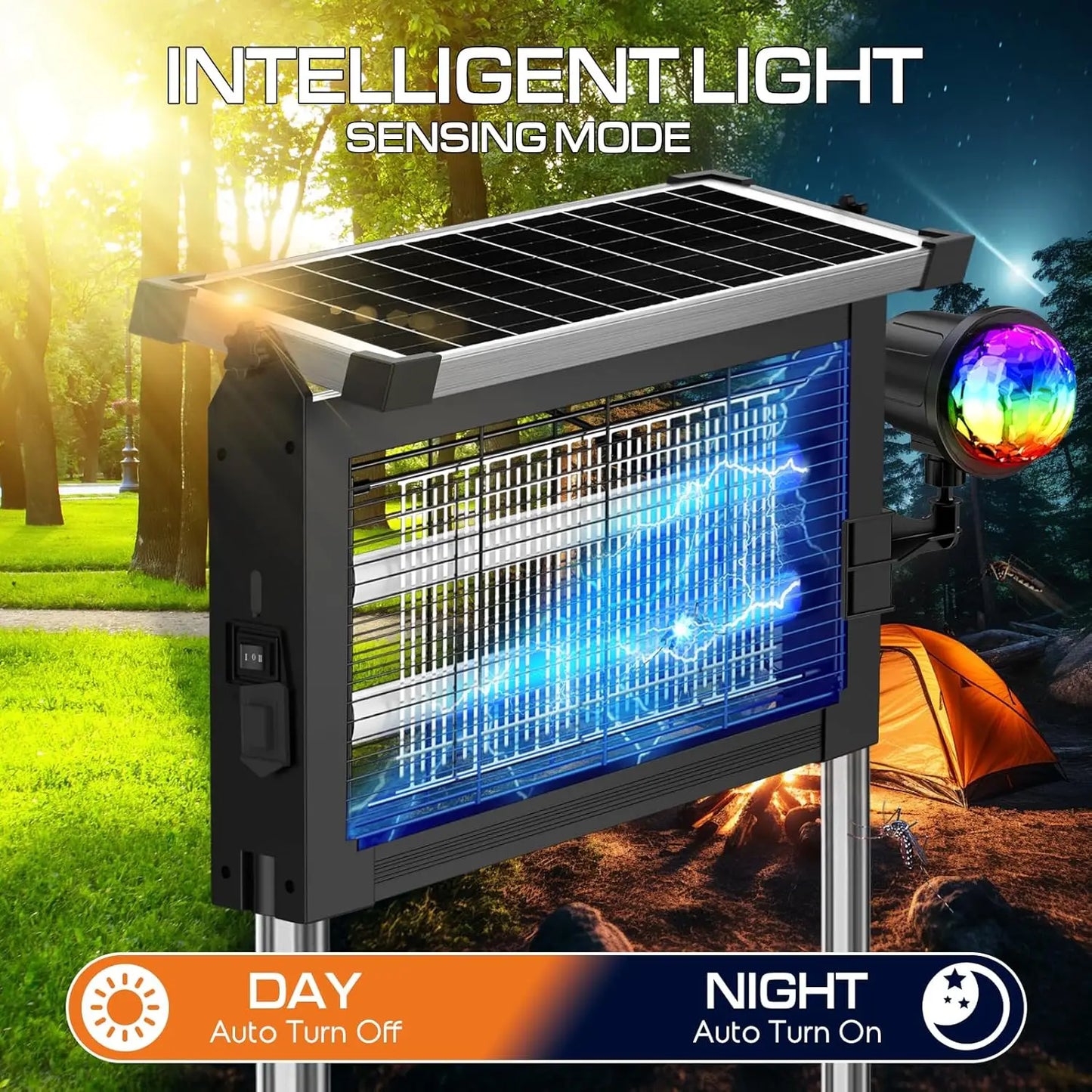 Solar Bug Zapper 4500V 2in1 Rechargeable IP66 Waterproof Projection Light