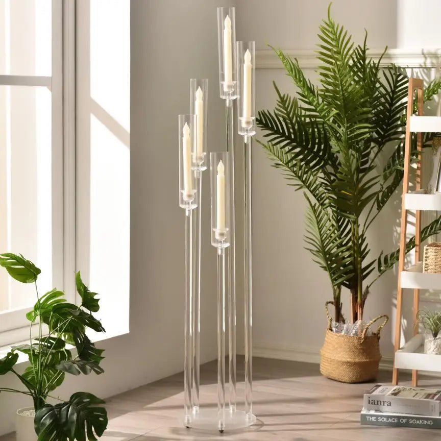 Acrylic 5-Arm Candelabra LED Taper Candle Holders Centerpieces