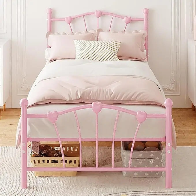 HiMISS Heart Shaped Metal Bed Frame With Headboard And Footboard