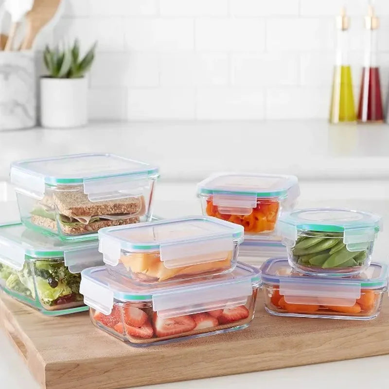 Glass Food Storage Containers 4-Pack with Lids, Airtight Leakproof for Lunch, Meal Prep, Dishwasher Safe, Green (12.5 to 42 oz)