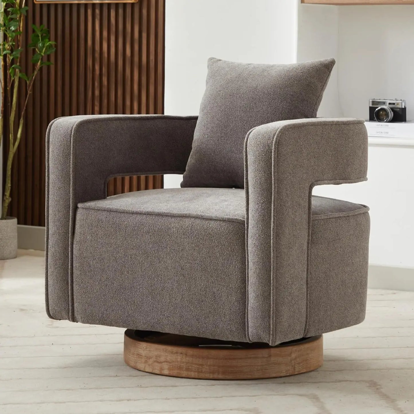 Upholstered Swivel Accent Chair Set Open Back Barrel Chairs