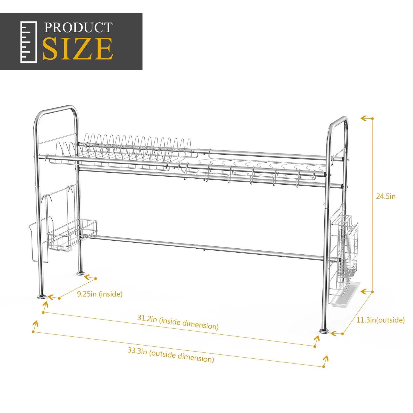 2-Tier Dish Drying Rack Stainless Steel Utensil Holder