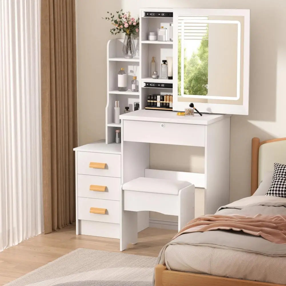 Diowewea Vanity Desk With Sliding Mirror And Lights