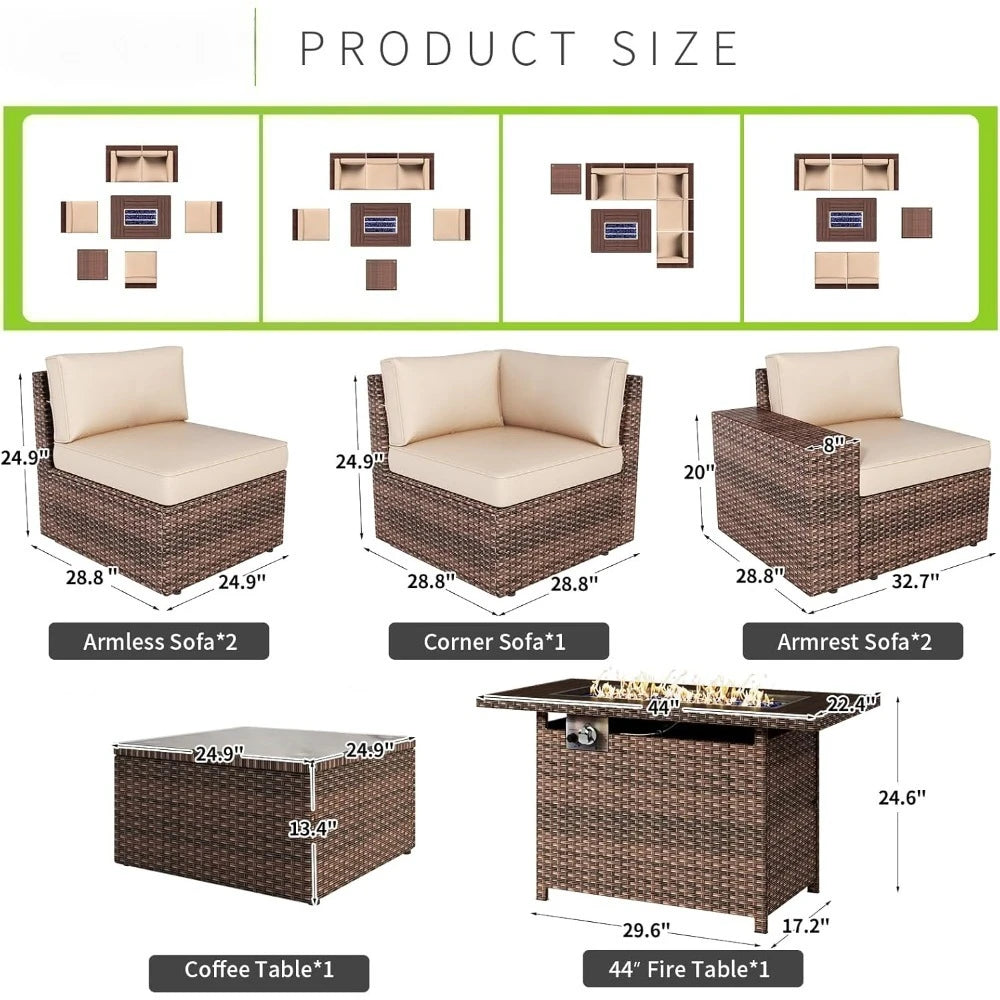 Outdoor 7 Piece Patio Set With Fire Pit Table Cushions