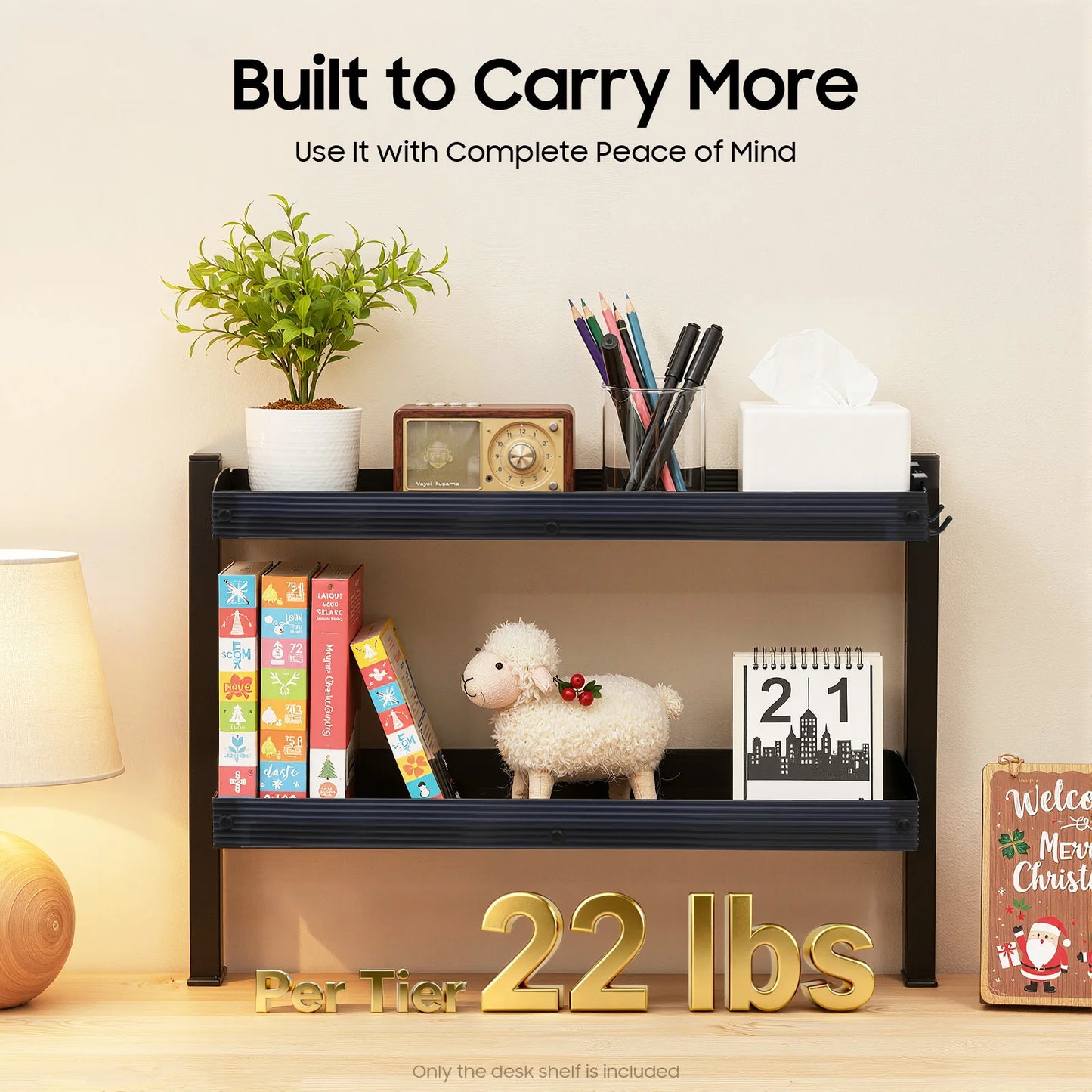 Bymaocar 2 Tier Desk Shelf Clamp On Under Desk Storage