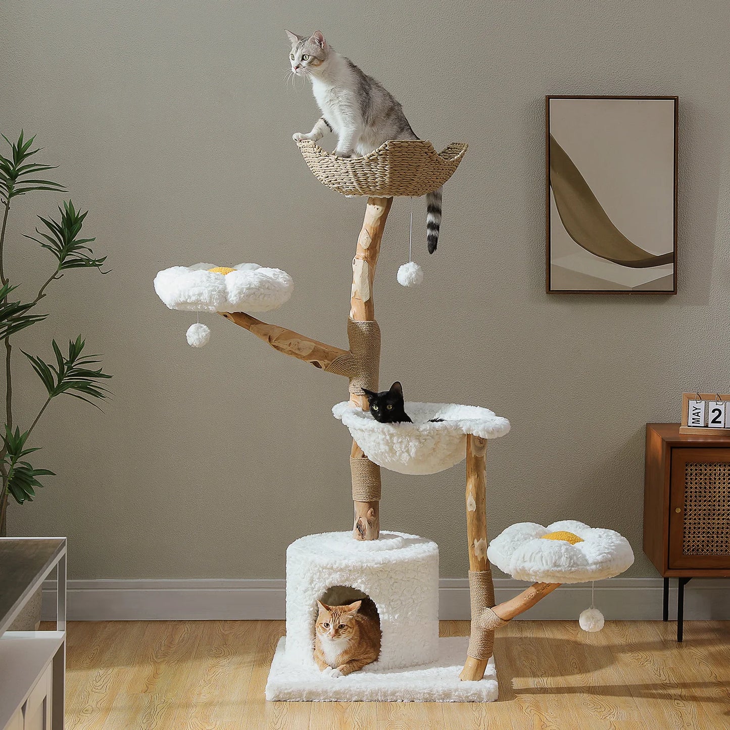 PAWZ Road Cat Tree Tower With Sisal Post And Wicker Basket Bed