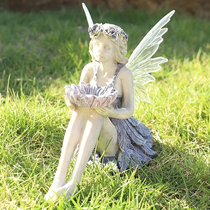 Outdoor Garden Solar Fairy Statue Light Resin Flower Decor