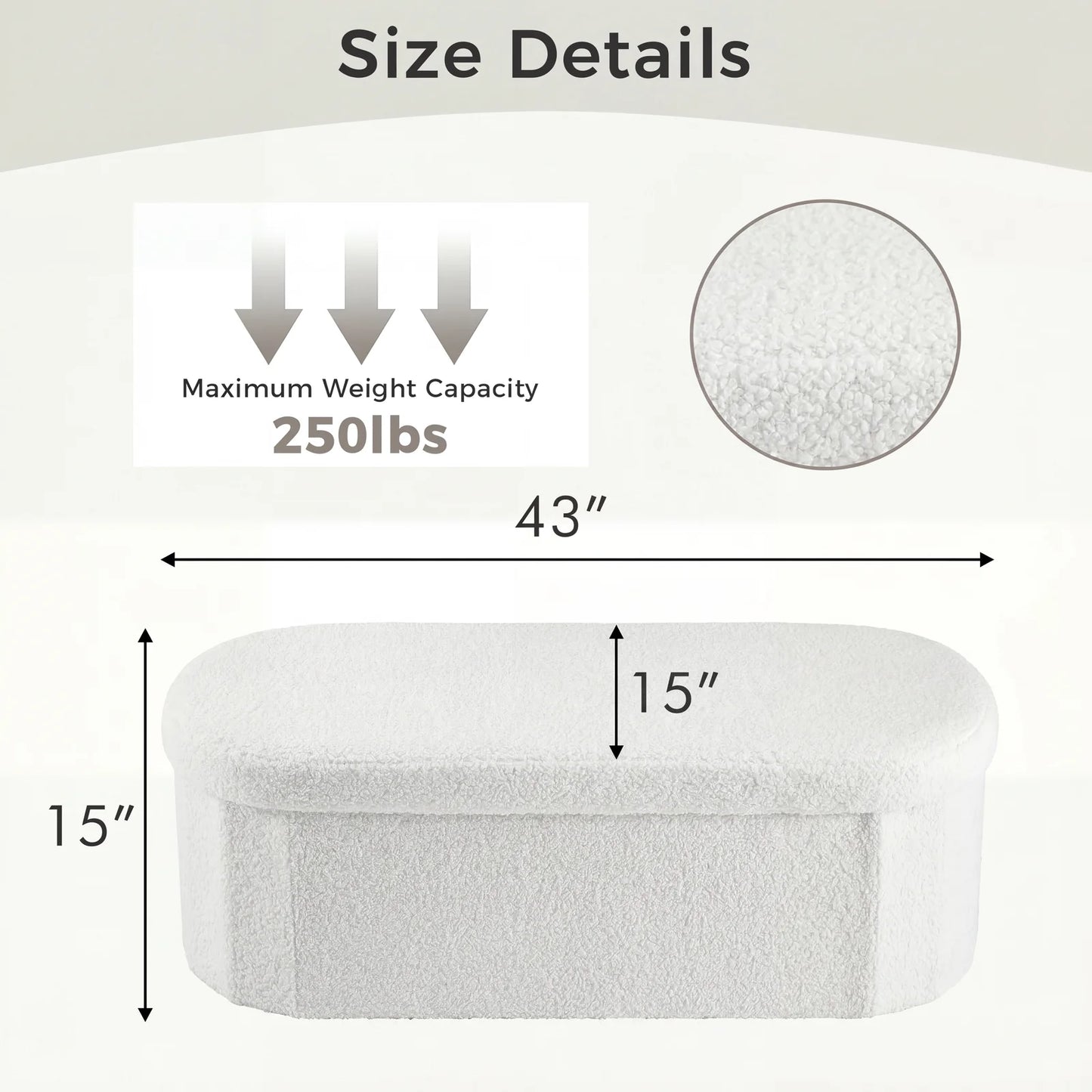 JHK Folding Storage Ottoman Bench With Teddy Fabric