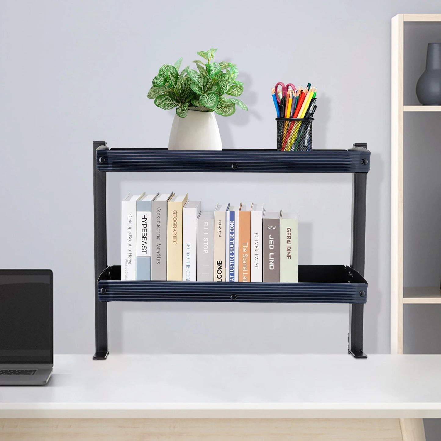 Clamp-On Desk Shelf Two-Tier Corner Organizer For Home Office