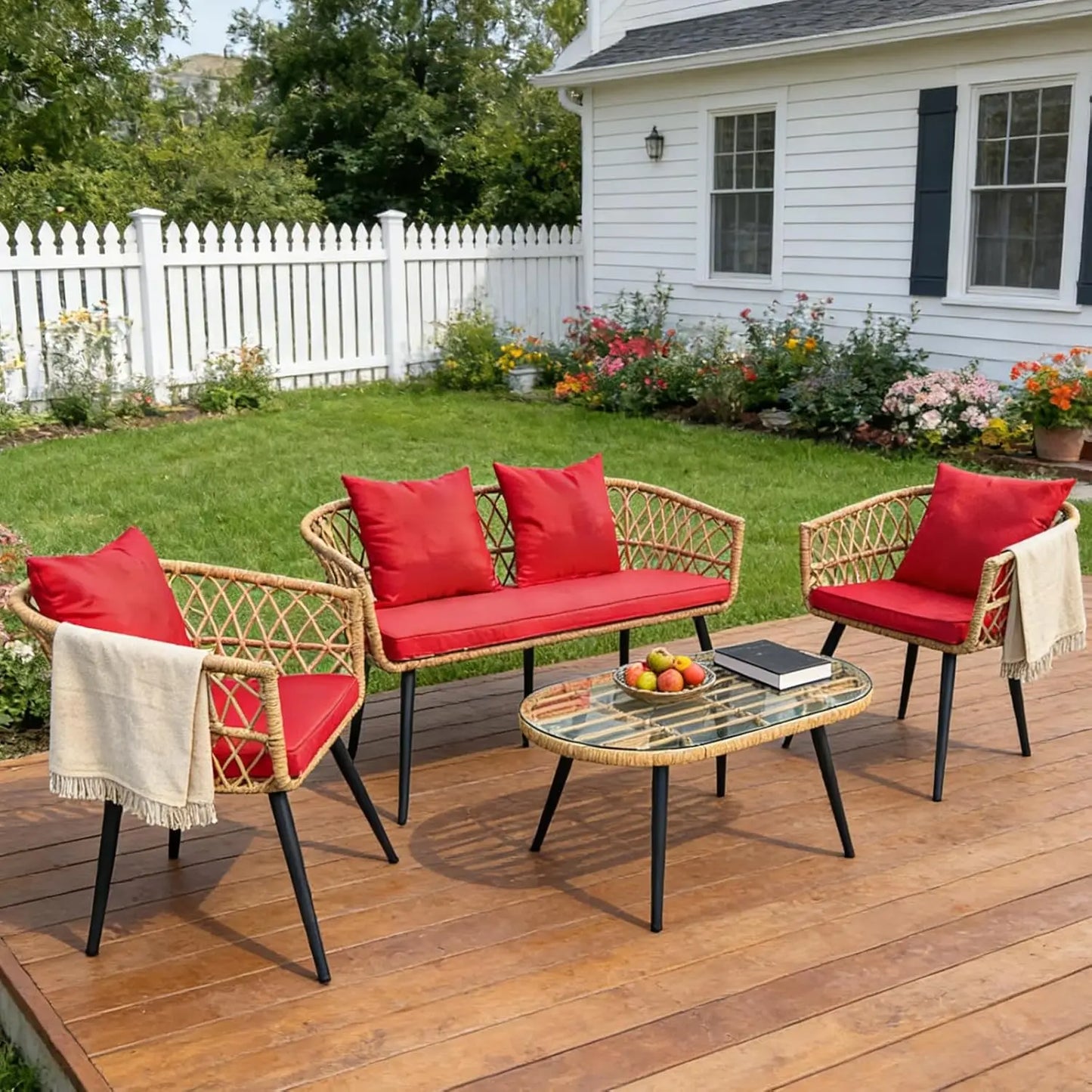 XIAOLANG 4 Piece Outdoor Patio Furniture Set With Glass Table