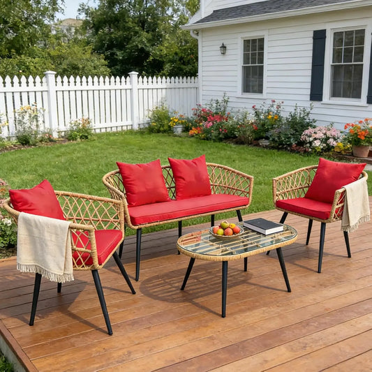 XIAOLANG 4 Piece Outdoor Patio Furniture Set With Glass Table