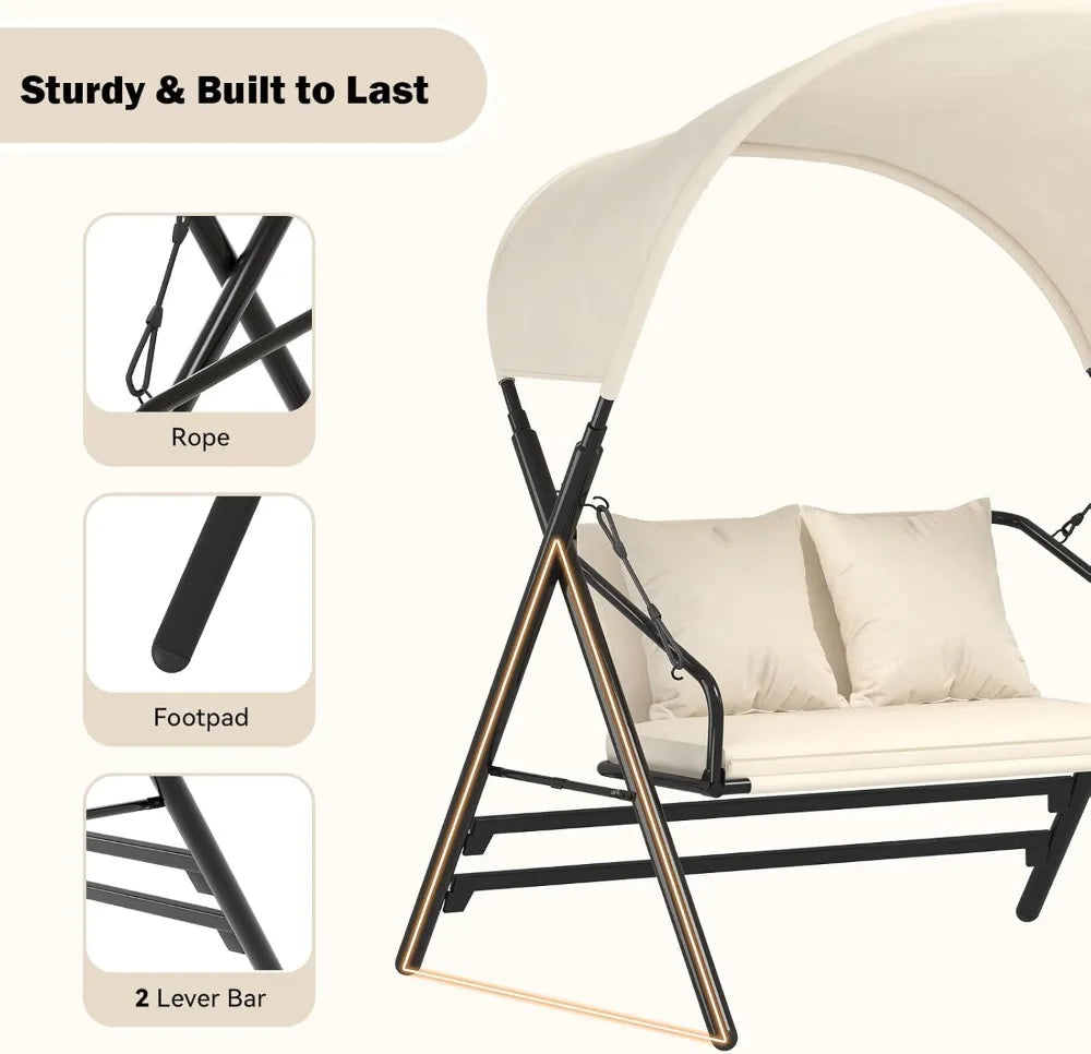 Outdoor Patio Swing Chair With Canopy 600 Lbs Capacity