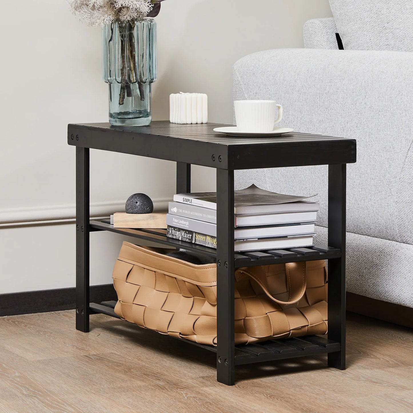 JHK 3-Tier Bamboo Entryway Bench Shoe Storage Organizer