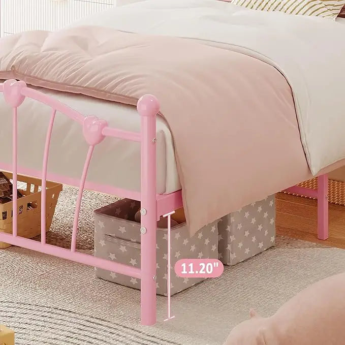 HiMISS Heart Shaped Metal Bed Frame With Headboard And Footboard