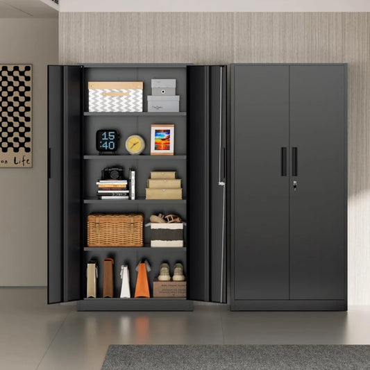Metal Tall Storage Cabinet With Lockable Doors For Garage Organization