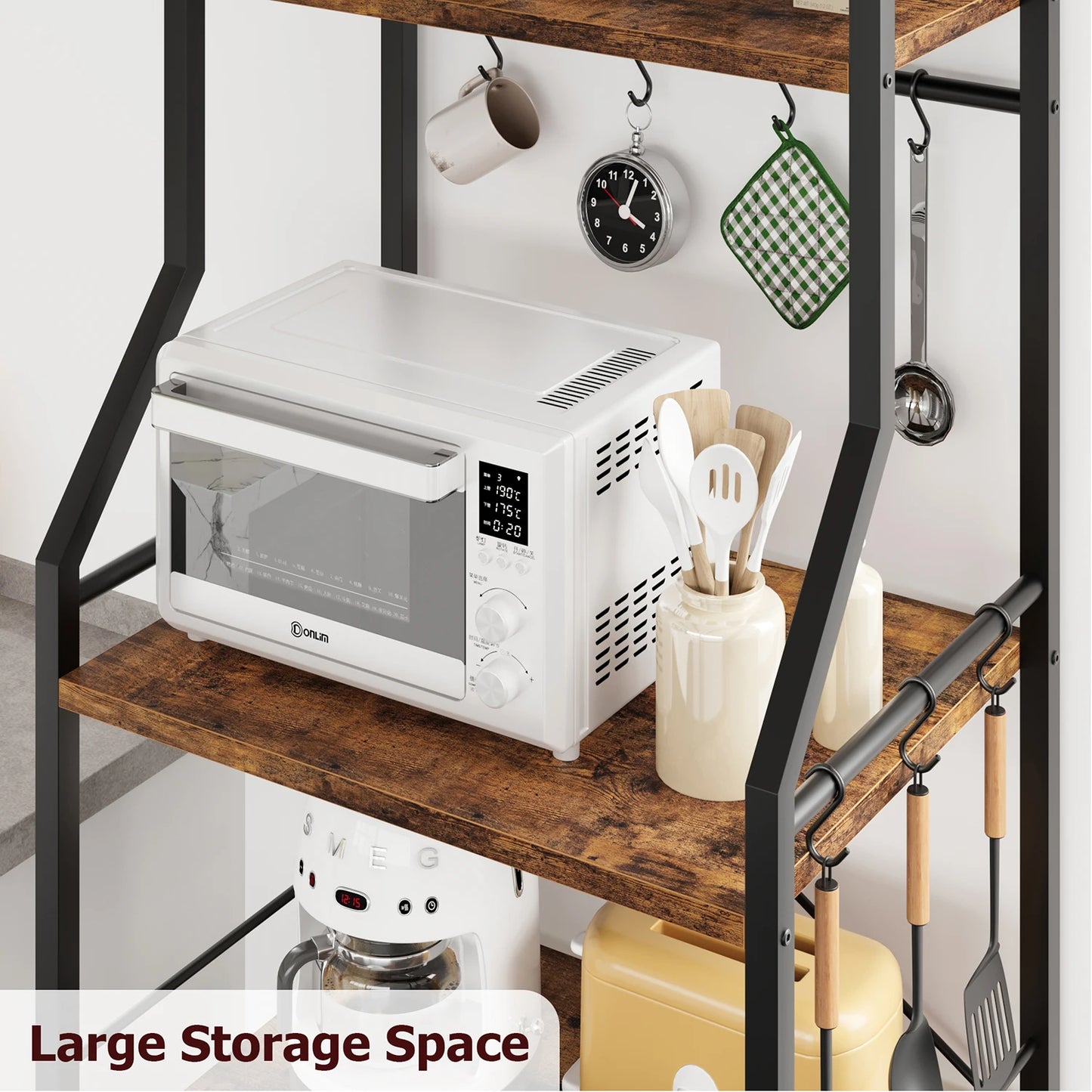 TWISTER.CK Kitchen Bakers Rack Microwave Oven Stand With Large Basket