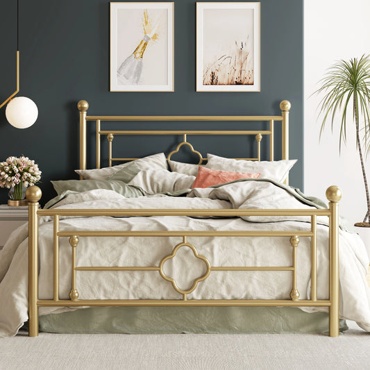 HOOMIC Metal Platform Bed Frame With Wrought Iron Headboard