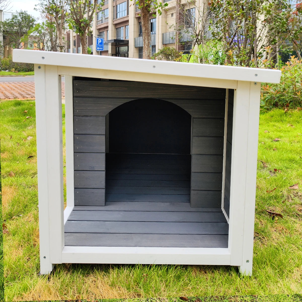 Outdoor Wooden Puppy Kennel with Durable Roof and Porch Terrace