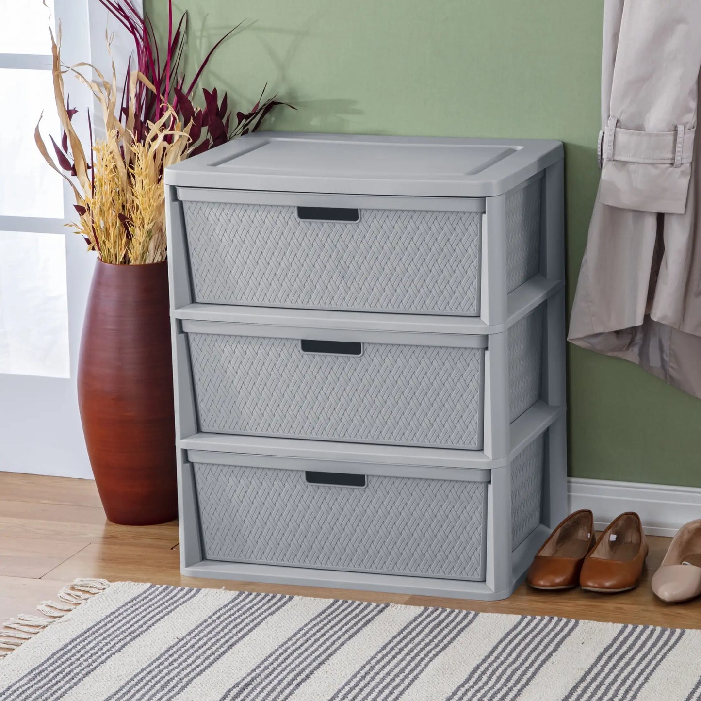 OEINGCN Wide 3-Drawer Tower Plastic Storage Organizer