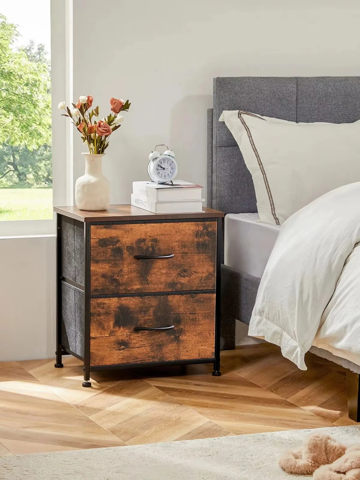 JHK Nightstand Bedside Table With Storage Drawers Modern