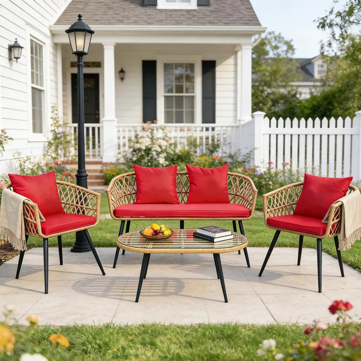 XIAOLANG 4 Piece Outdoor Patio Furniture Set With Glass Table