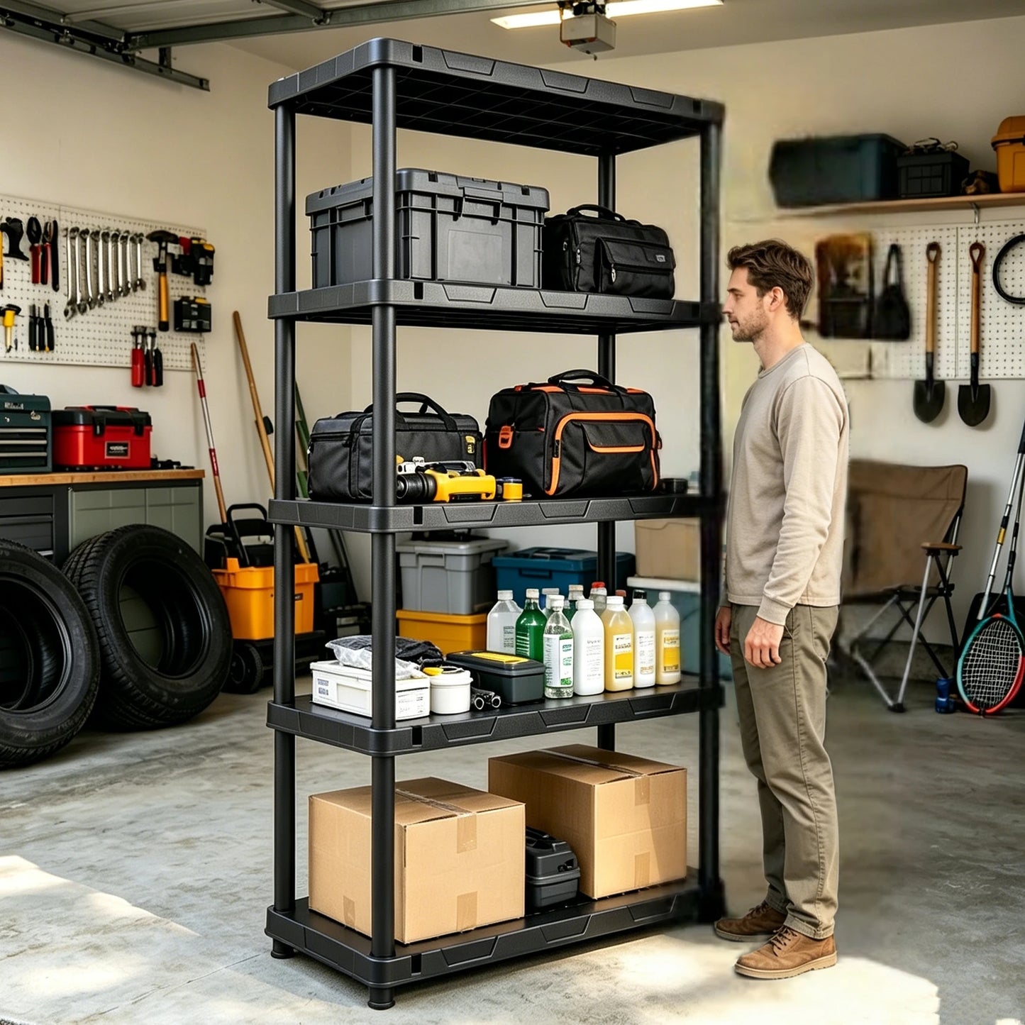 Plastic Storage Shelving Unit Four And Five Tier Heavy Duty Utility Rack
