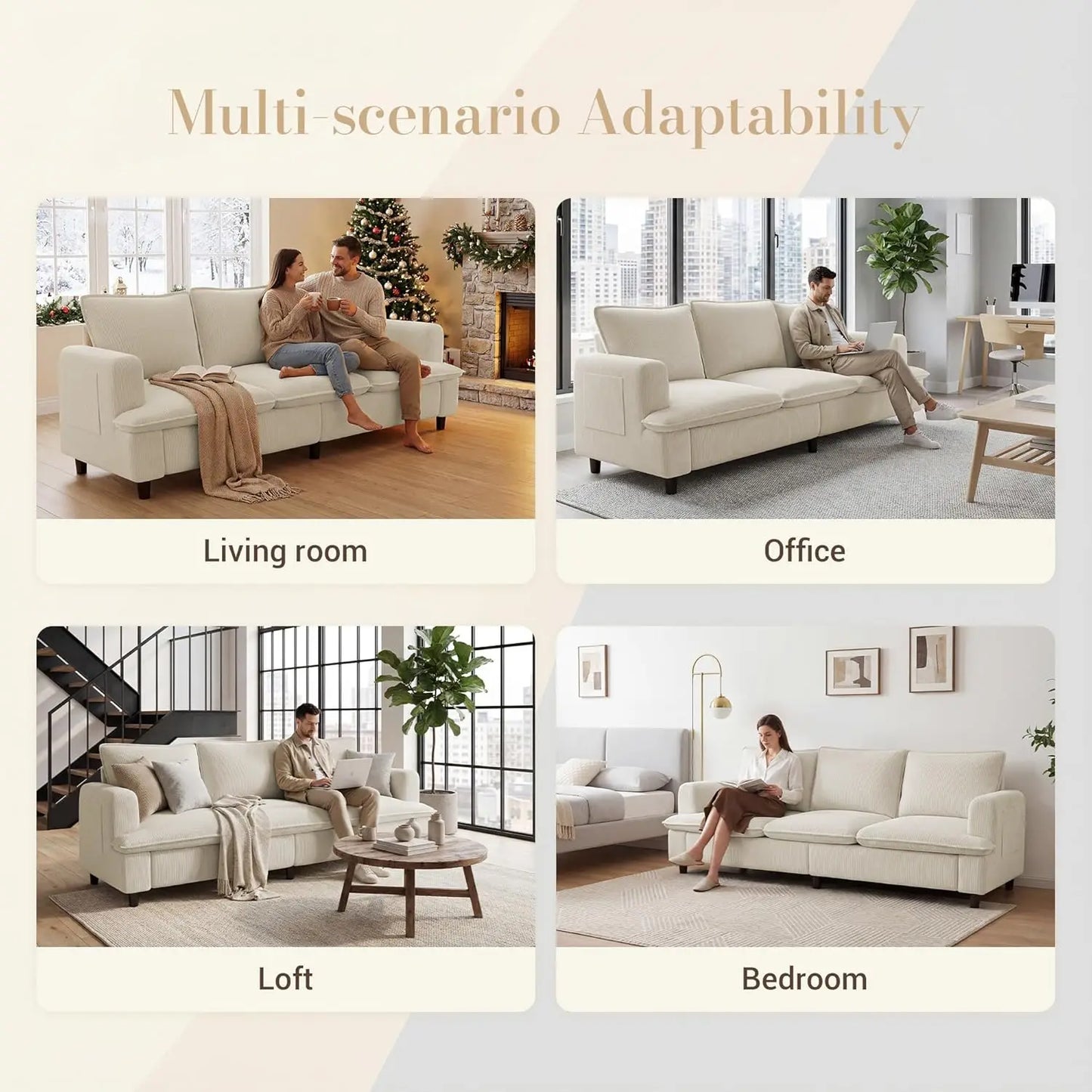 3 Seater Couch, 83" Comfy Corduroy Sofa with Deep Seat, Modern Sofa Couch for Living Room, Office, Bedroom, Apartment, Custom
