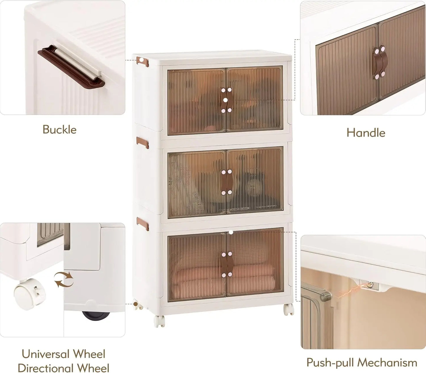 Three-Tier Foldable Storage Box With Wheels For Home And Office