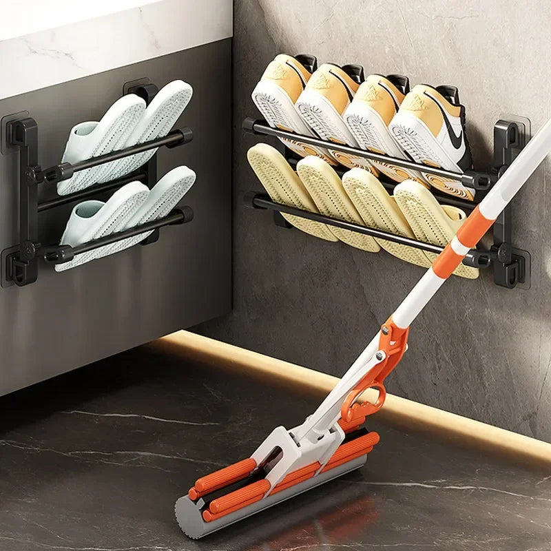 MOZHOU Wall Mounted Shoe Rack Multifunctional Bathroom Organizer