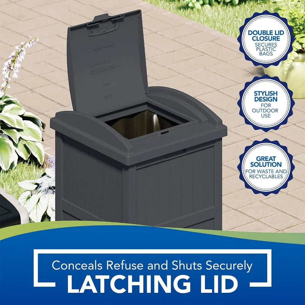 Outdoor Trash Hideaway Resin Waste Storage Container Patio Backyard Garden