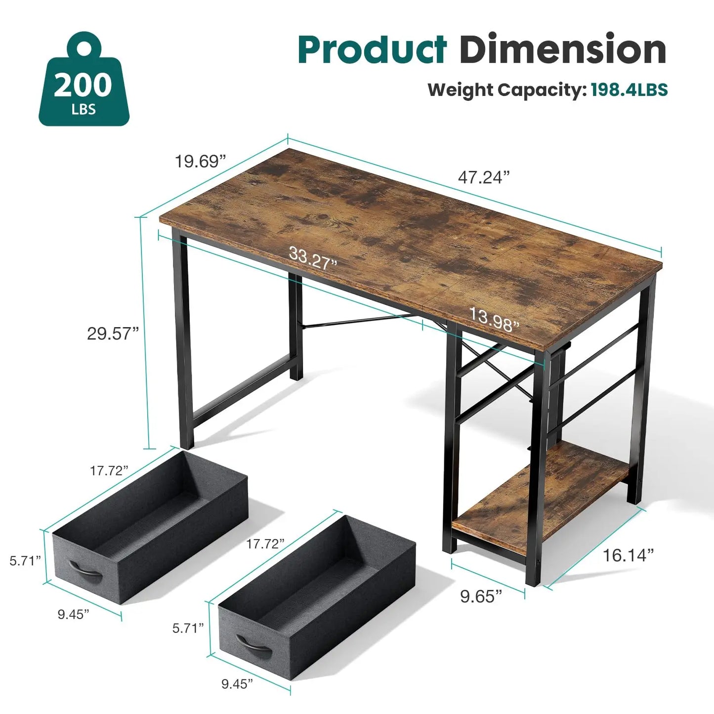 JHK Computer Desk With Drawers For Study Office Wood Table