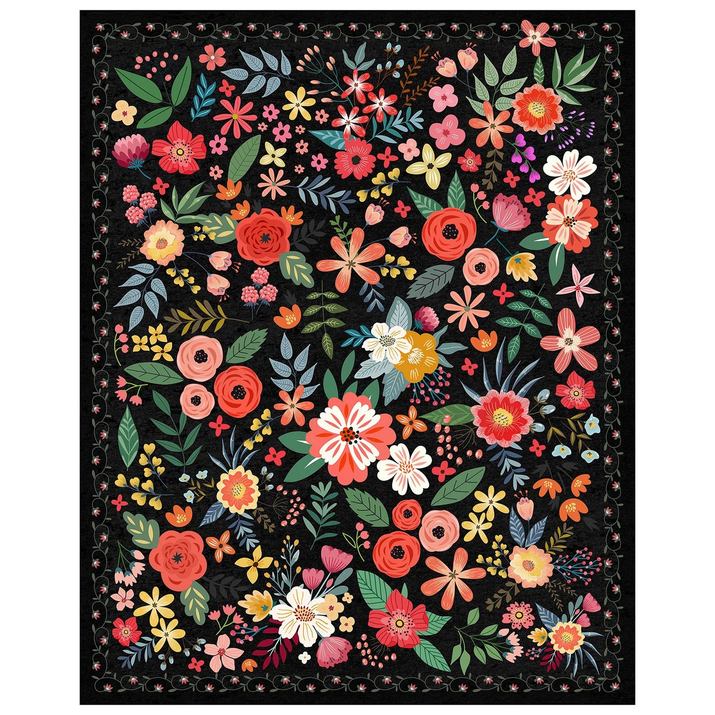 Boho Floral Indoor Rug Washable Non Slip Low Pile Carpet Pet Friendly