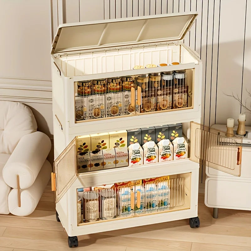 Multi Tier Foldable Plastic Stackable Storage Cabinet With Wheels