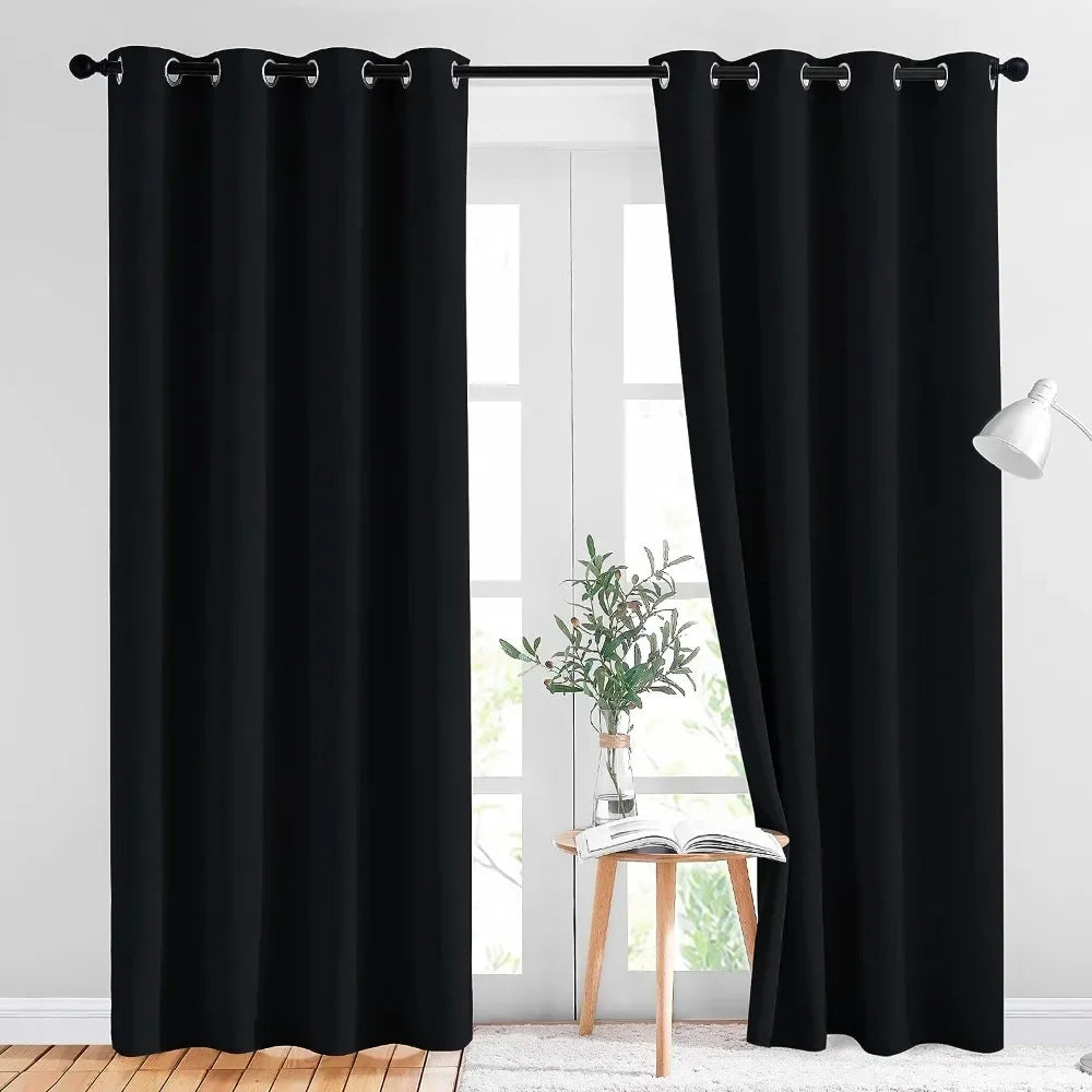 Thermal Insulated Blackout Curtains With Grommet Window Panels
