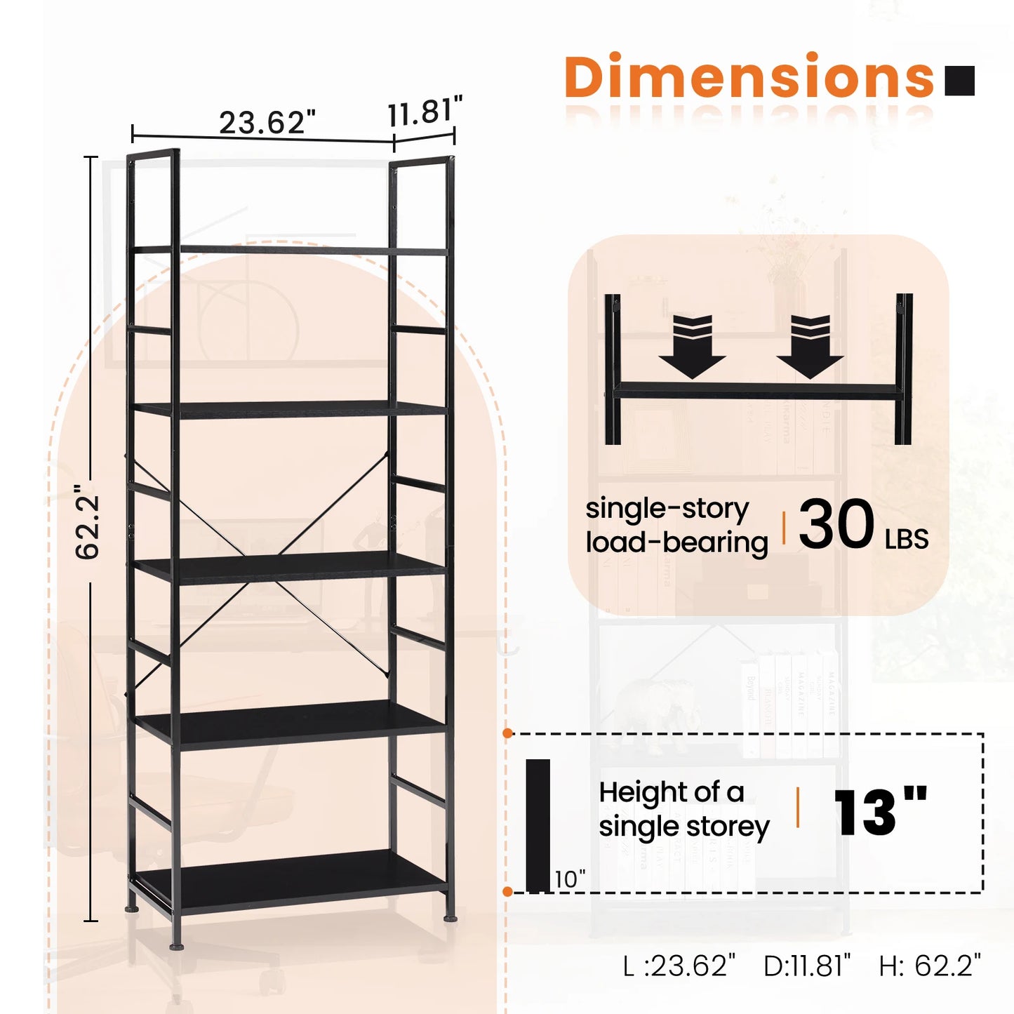 JHK Metal Bookshelf Modern Home Office Corner Storage Organizer