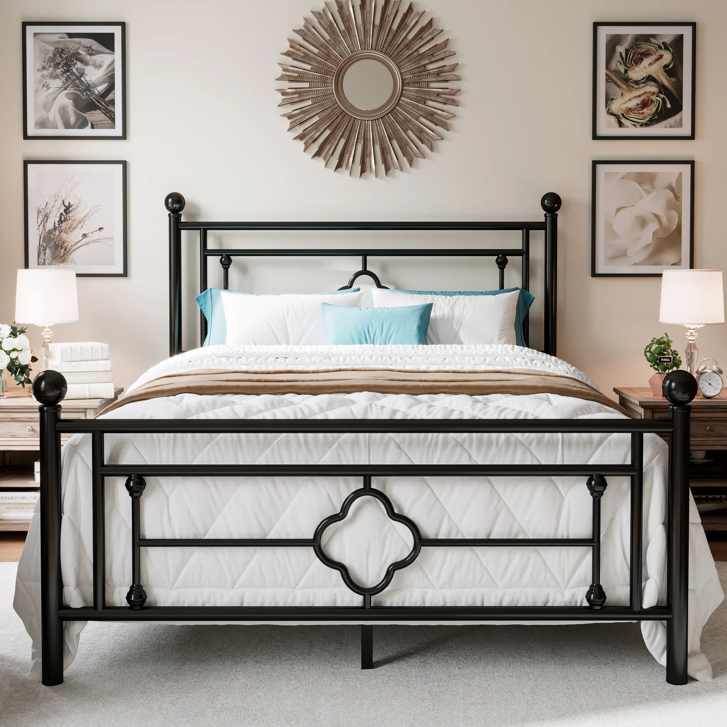 HOOMIC Metal Platform Bed Frame With Wrought Iron Headboard