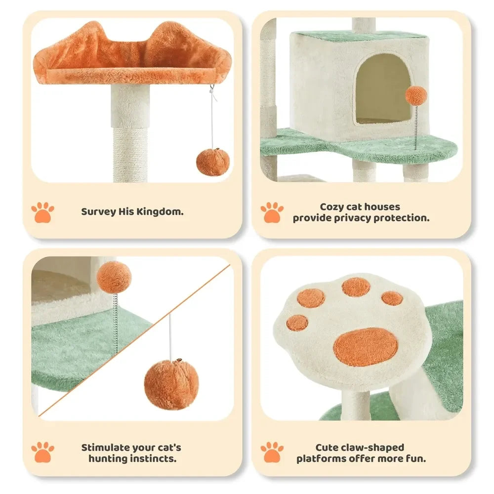 XMSJ Paw Shaped Cat Tree With Plush Platforms And Condos