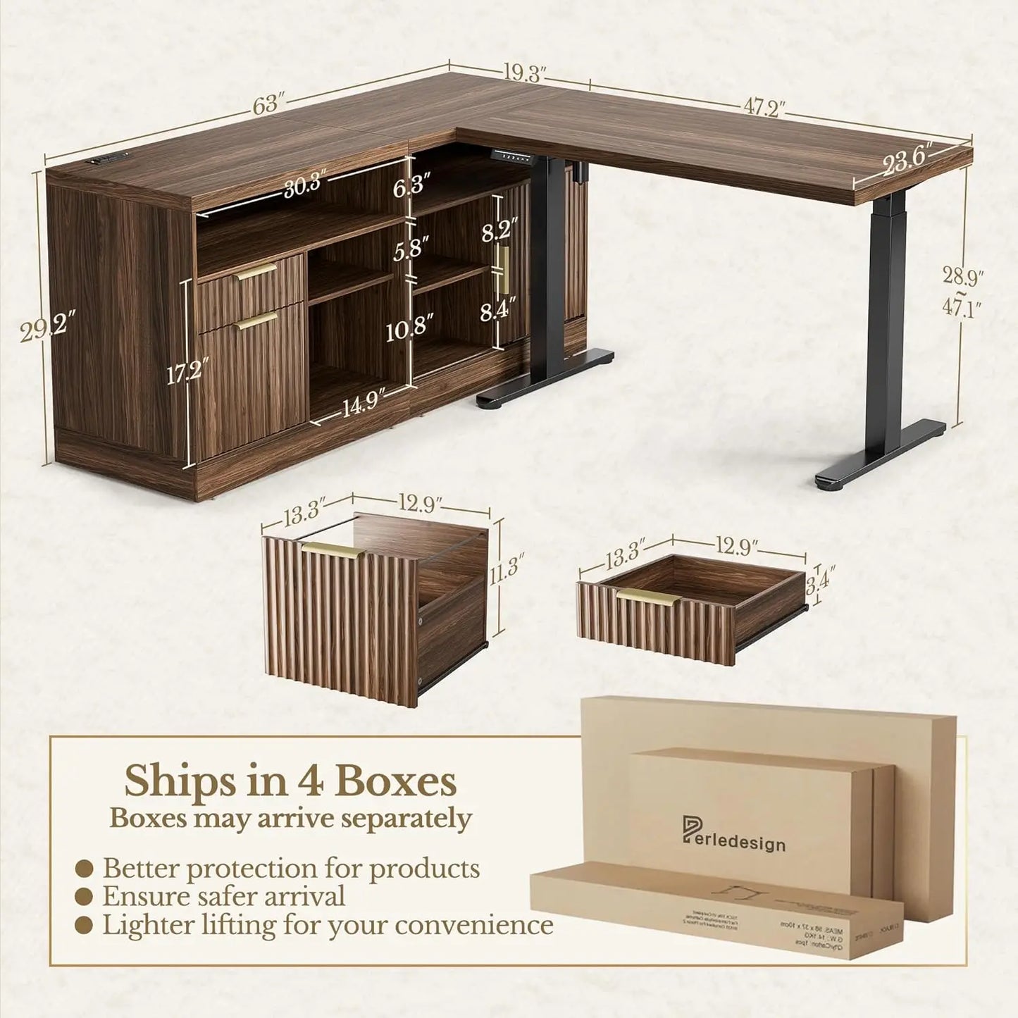 Electric Height Adjustable Standing Desk With Bookshelf Set