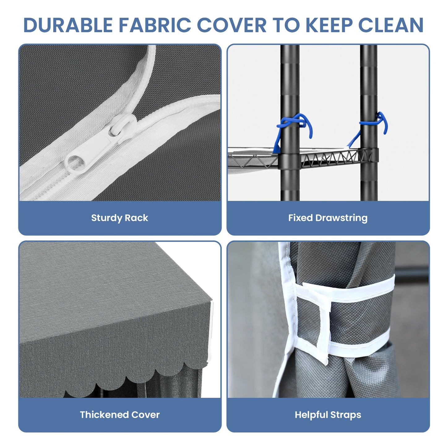 Portable Closet Storage Wardrobe Large DIY Household Non-Woven Fabric Cover Adjustable Bottom Height Portable Closet Organizer
