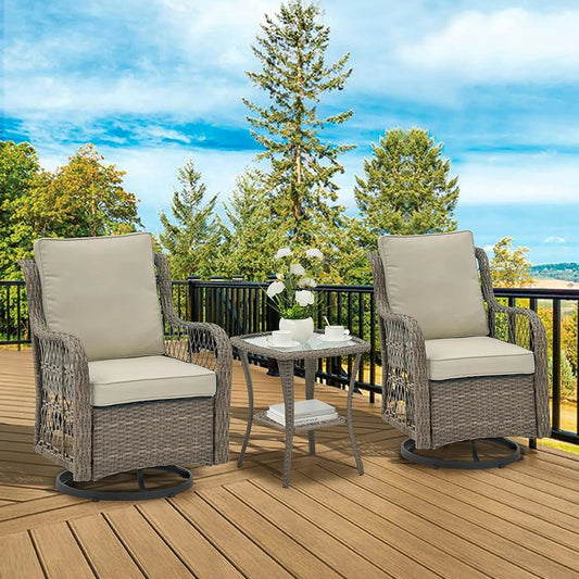 HiMISS 3-Piece Wicker Patio Set With Rocking Chairs