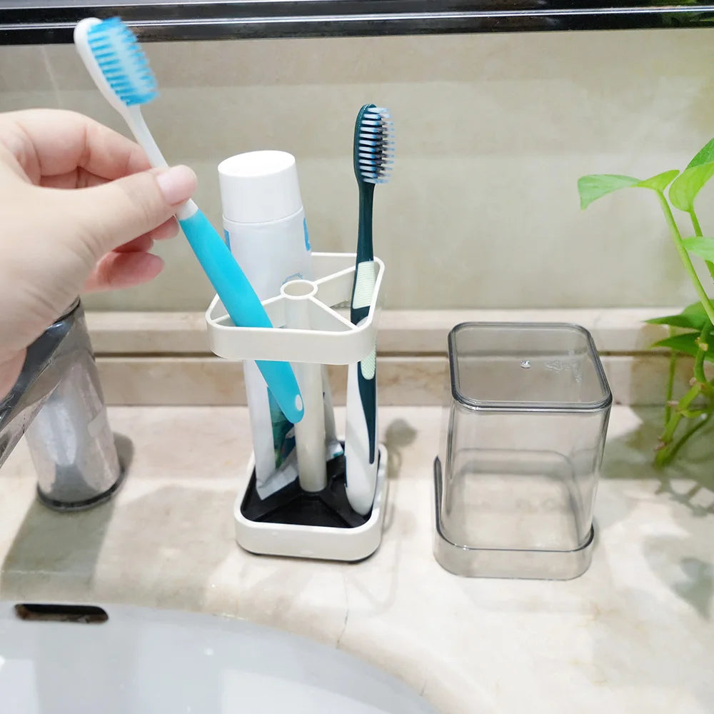 Toothbrush Holder With Cup And Cover For Bathroom Storage