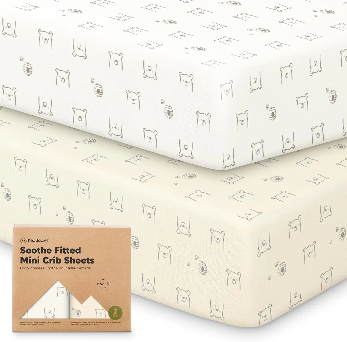 2-Pack Mini Crib Sheets Fitted - 38x26 Pack N Play Sheets for Pack and Play Mattress, Organic Cotton, Soft & Breathable Playard