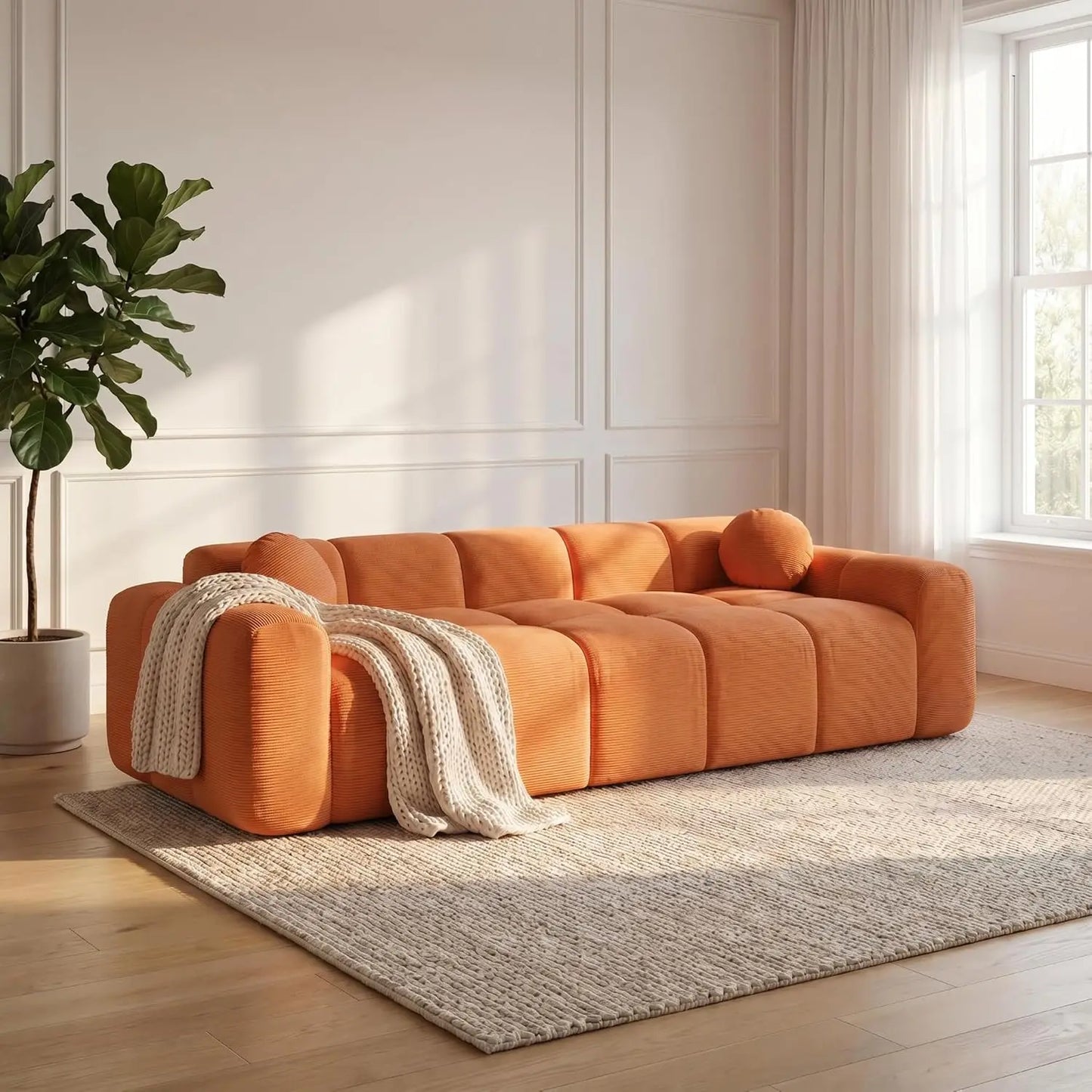 98.4" Cloud Sofa Couches, Comfy Upholstered Corduroy 3-Seater Boneless Marshmallow Couch, Modern Oversized Loveseat, Custom