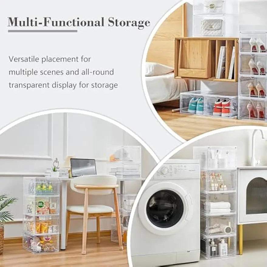 Clear Plastic Storage Bins With Magnetic Lids Stackable Organizer Home Office